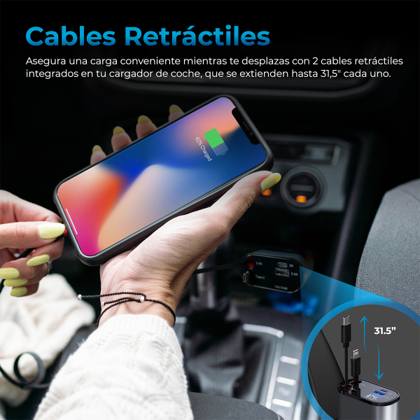 4Car PowerStation 4-en-1: Cargador Retráctil 100W Ultra Rápido