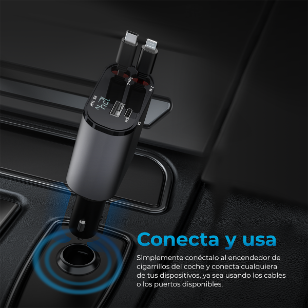 4Car PowerStation 4-en-1: Cargador Retráctil 100W Ultra Rápido